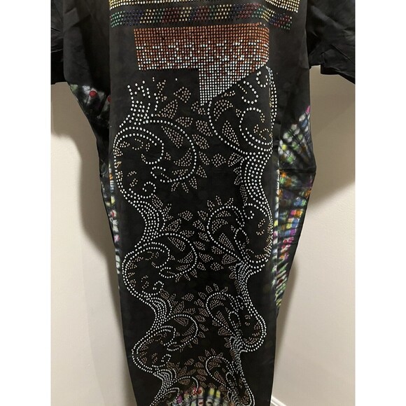 Embellished Swarovski Stoned Kaftan Tie & Dye ADIRE Cotton Long Dress - Picture 6 of 8
